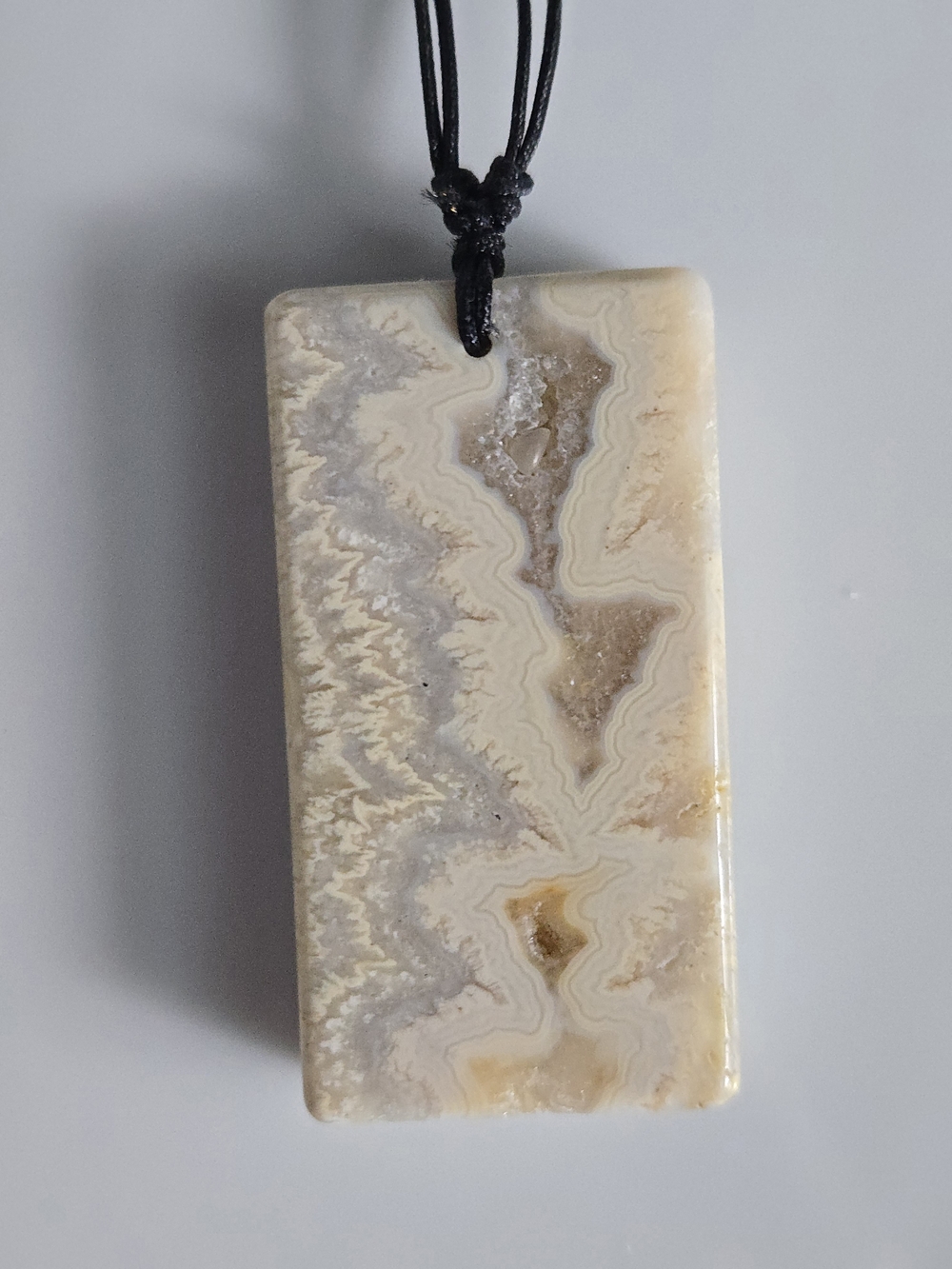 Natural Lace Agate Rectangular Pendant Necklace